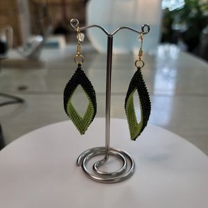 Hand Beaded Leaf Drop Earrings